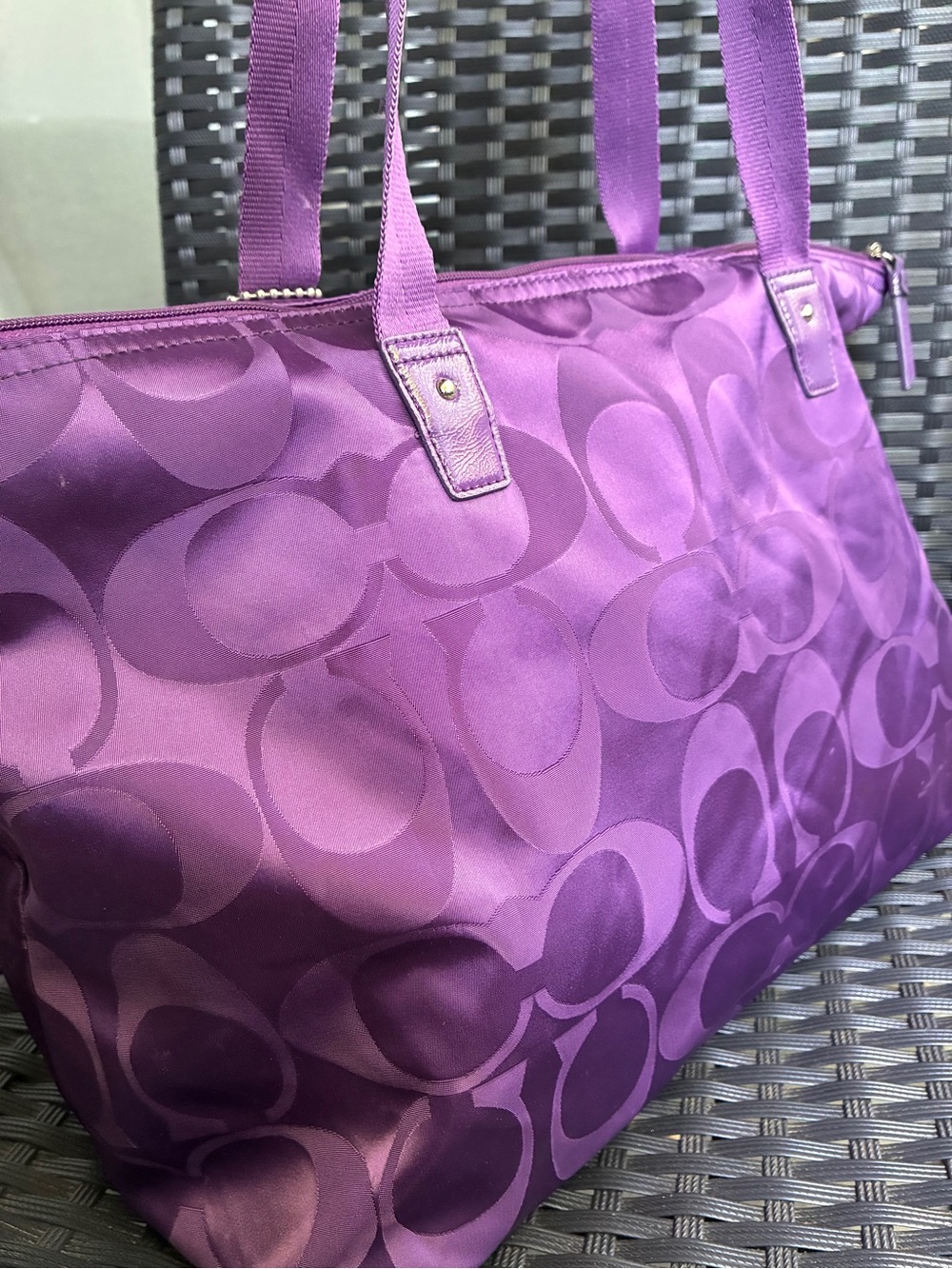 COACH BAG,Coach Purple Signature Jacquard Tote - Picture 2 of 12